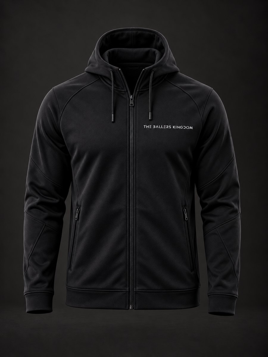 Black Men’s full-zip technical fleece hoodie concept