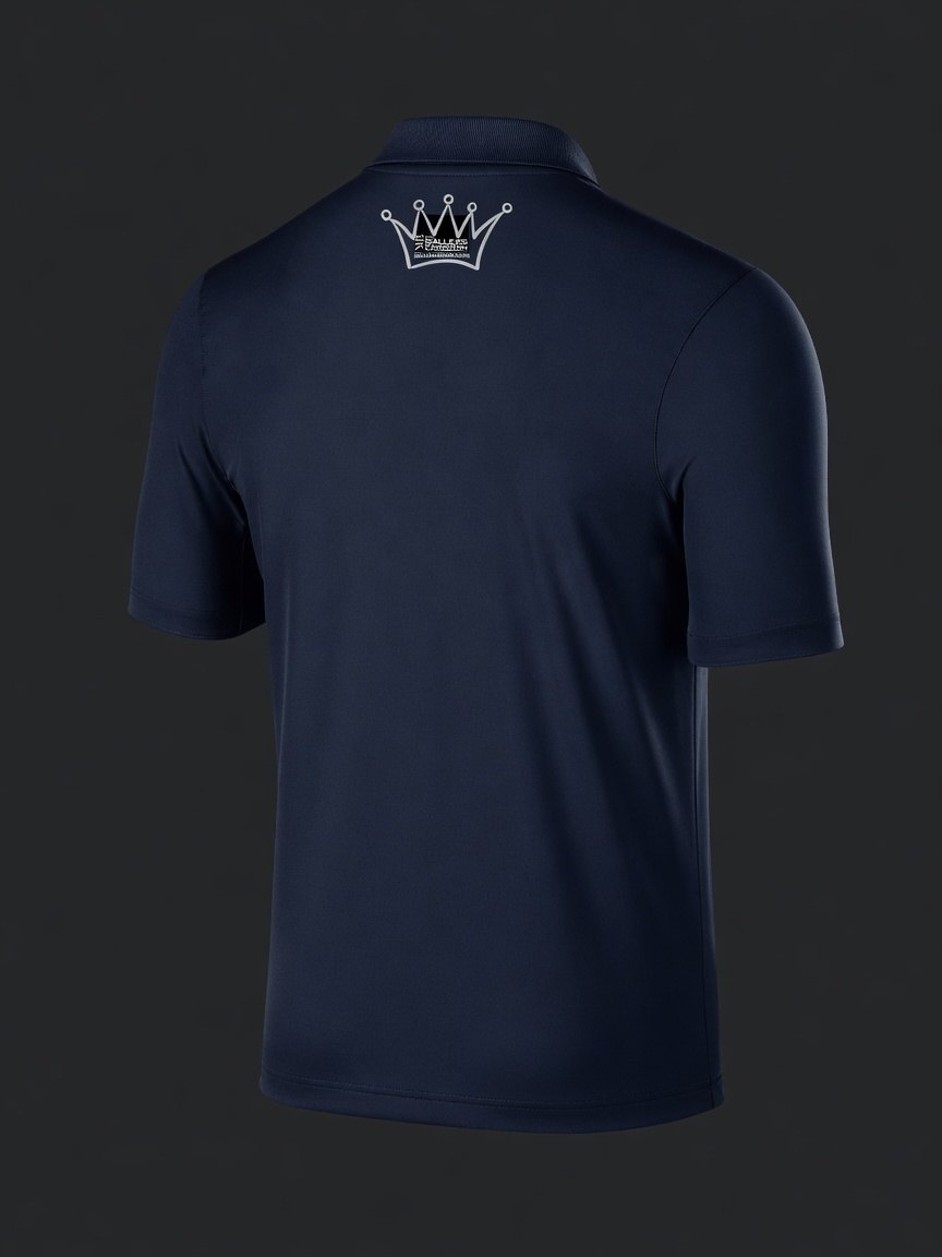 The Ballers Kingdom crown polo, back — silver crown with BALLKINGDOM.COM