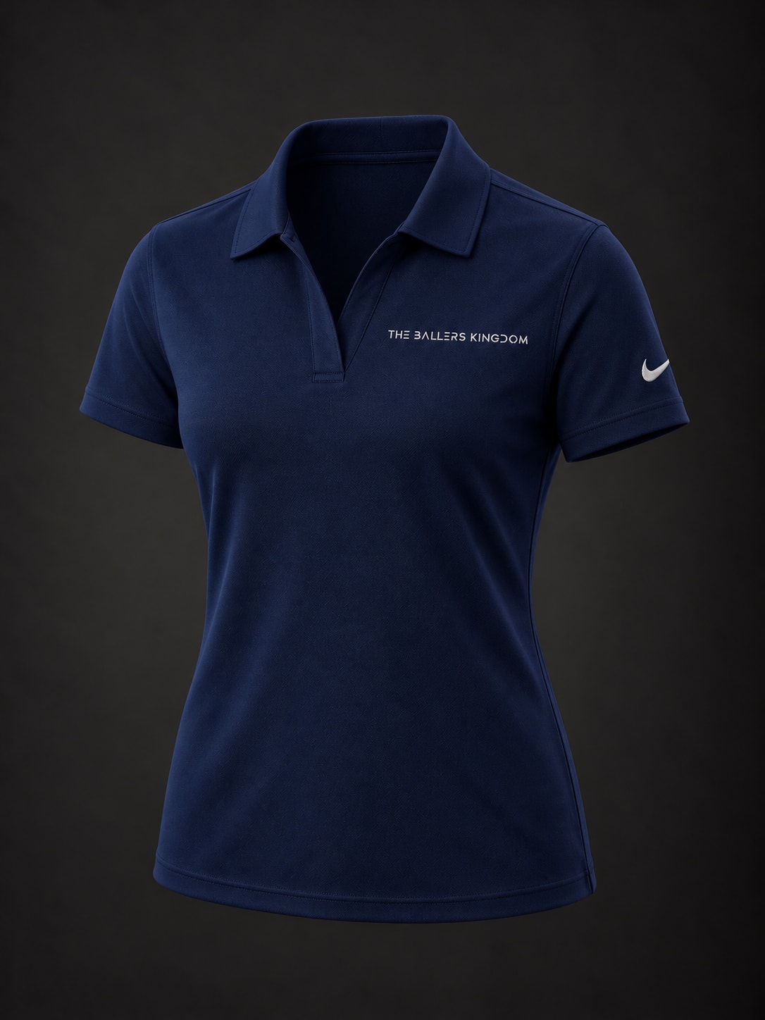 Small embroidered chest wordmark with the genuine Nike sleeve swoosh. Women’s Club Polo design mockup.