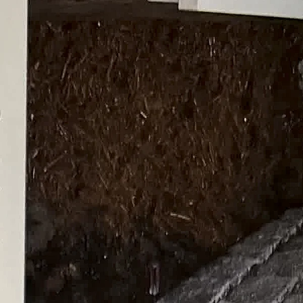 A cropped textbook photo showing mulch or soil adjacent to exterior construction materials.