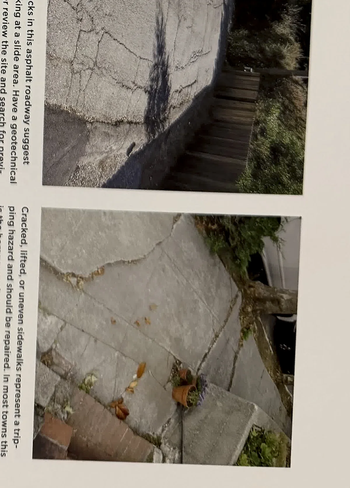 A cropped textbook photo showing cracking in exterior concrete.