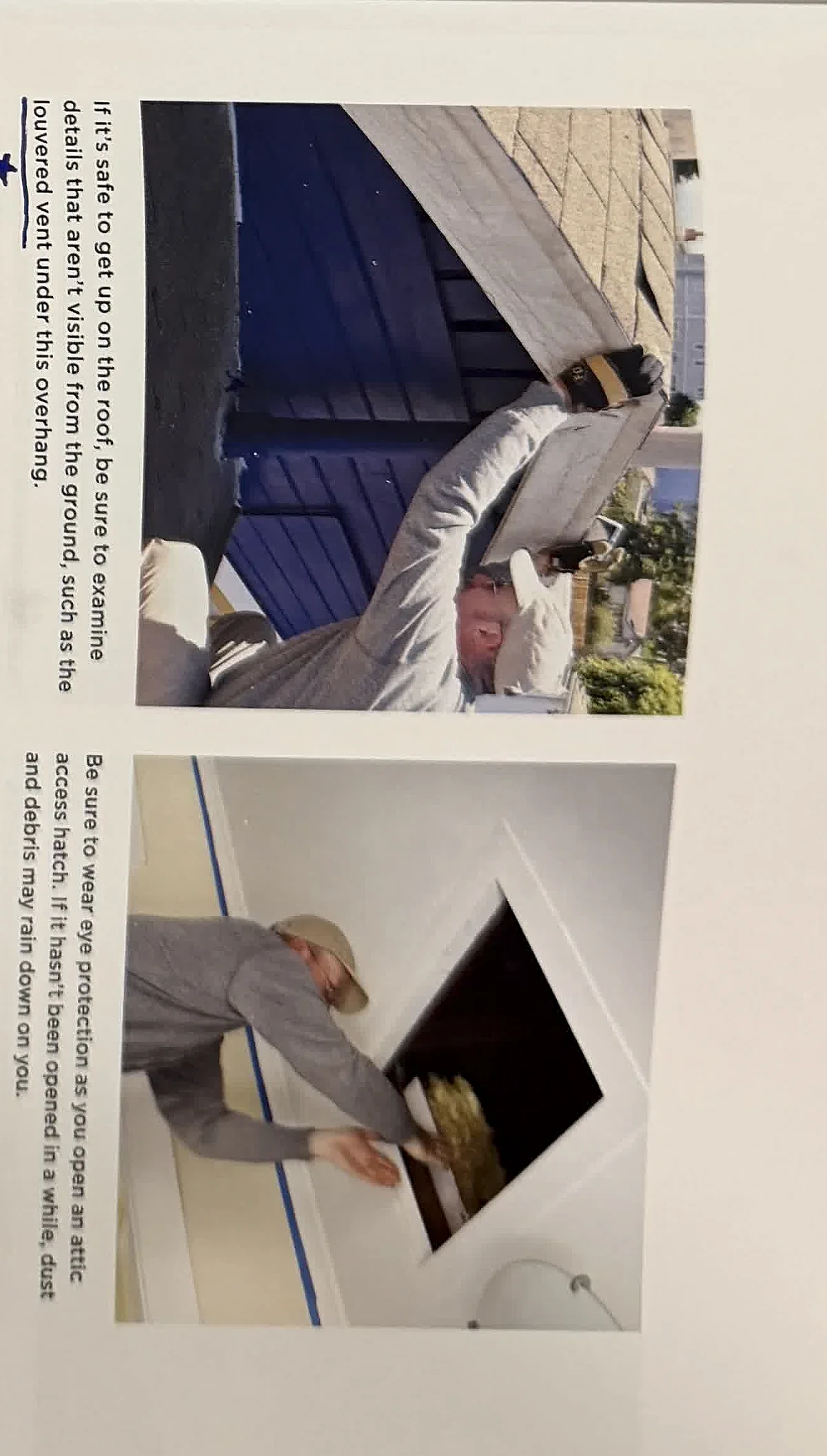 A cropped textbook photo showing an exterior inspection documentation moment.