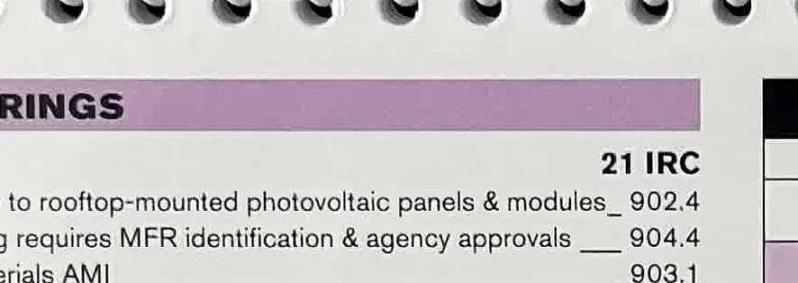A cropped Code Check-style checklist for photovoltaic panel and module identification.